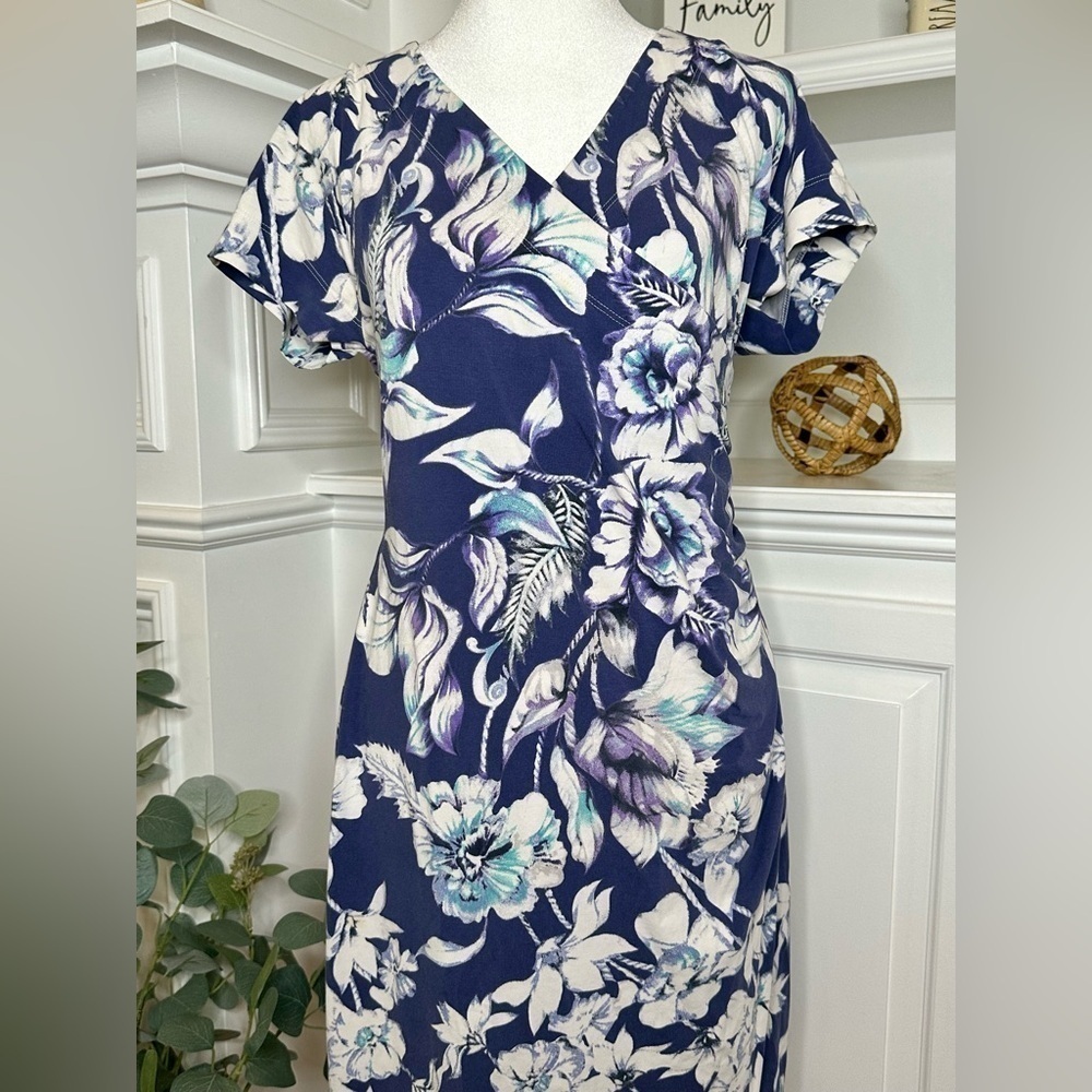 Soft Surroundings Shapley Anywhere Floral Faux Wrap Short Sleeve Dress - Picture 2 of 9